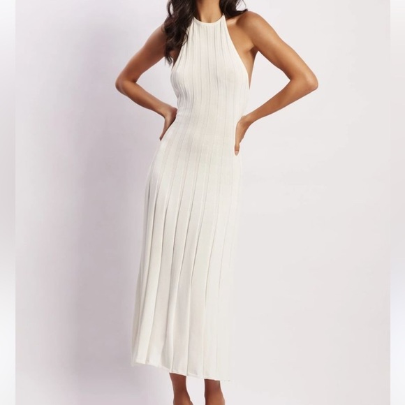 Meshki Adrienne Halter Neck Ivory Midi Dress SIZE LARGE - Picture 1 of 7